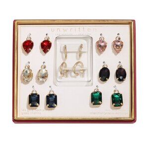 Unwritten Earrings Multi-Color Glass Mix and Match Hoop Interchangeable Set NIB